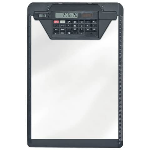 Schreibplatte A4 aus Polystyrol, mit 8-Digit-Solar-Rechner, Papieranschlagkante links ECOBRA 792250
