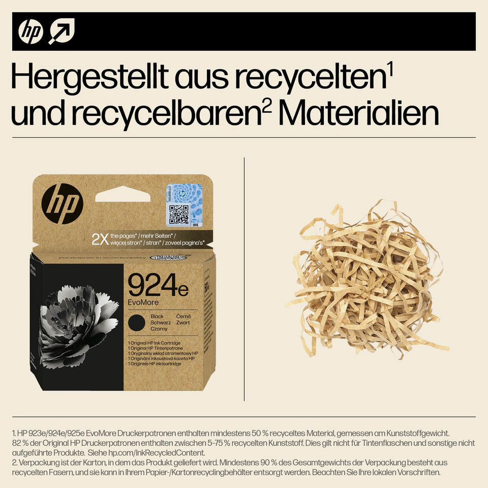 Tintenpatrone, HP Druckerpatronen, Kartonverpackung, Recyclingmaterial, Kartonfaser