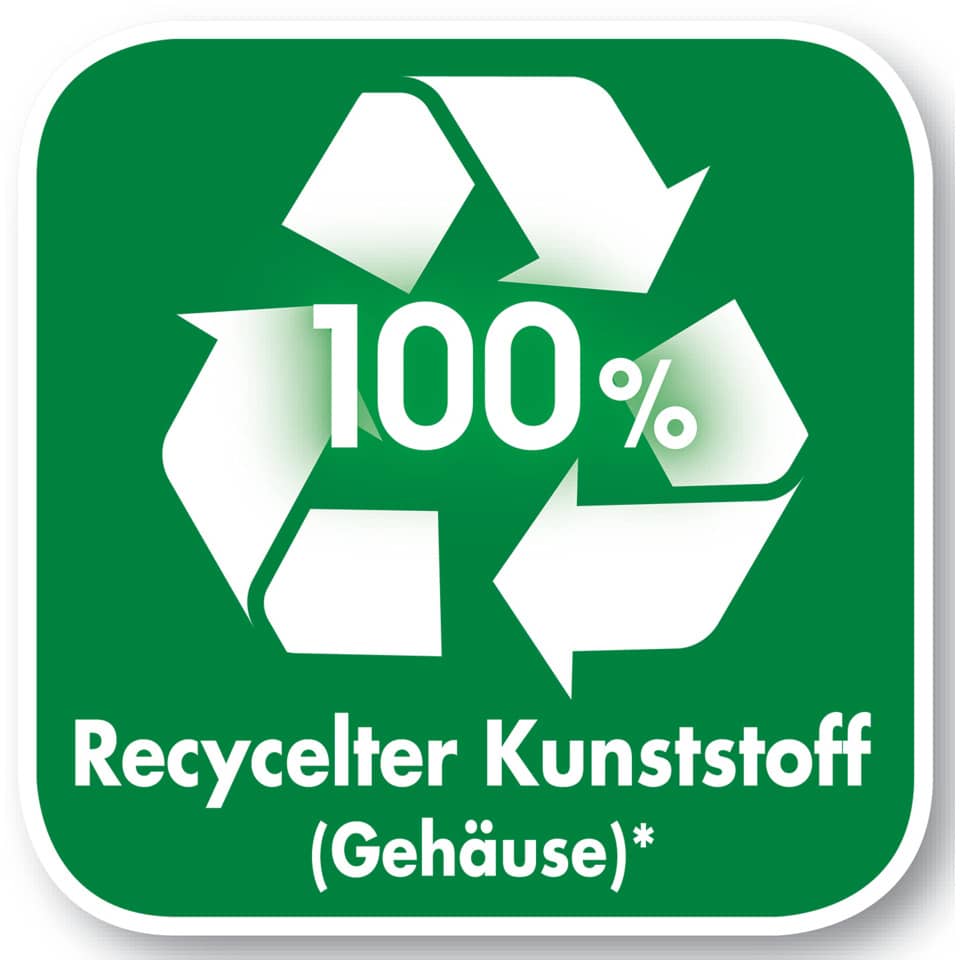 Recycling-Symbol, Kunststoff, 100%, grünes Quadrat, Recycling-Logo