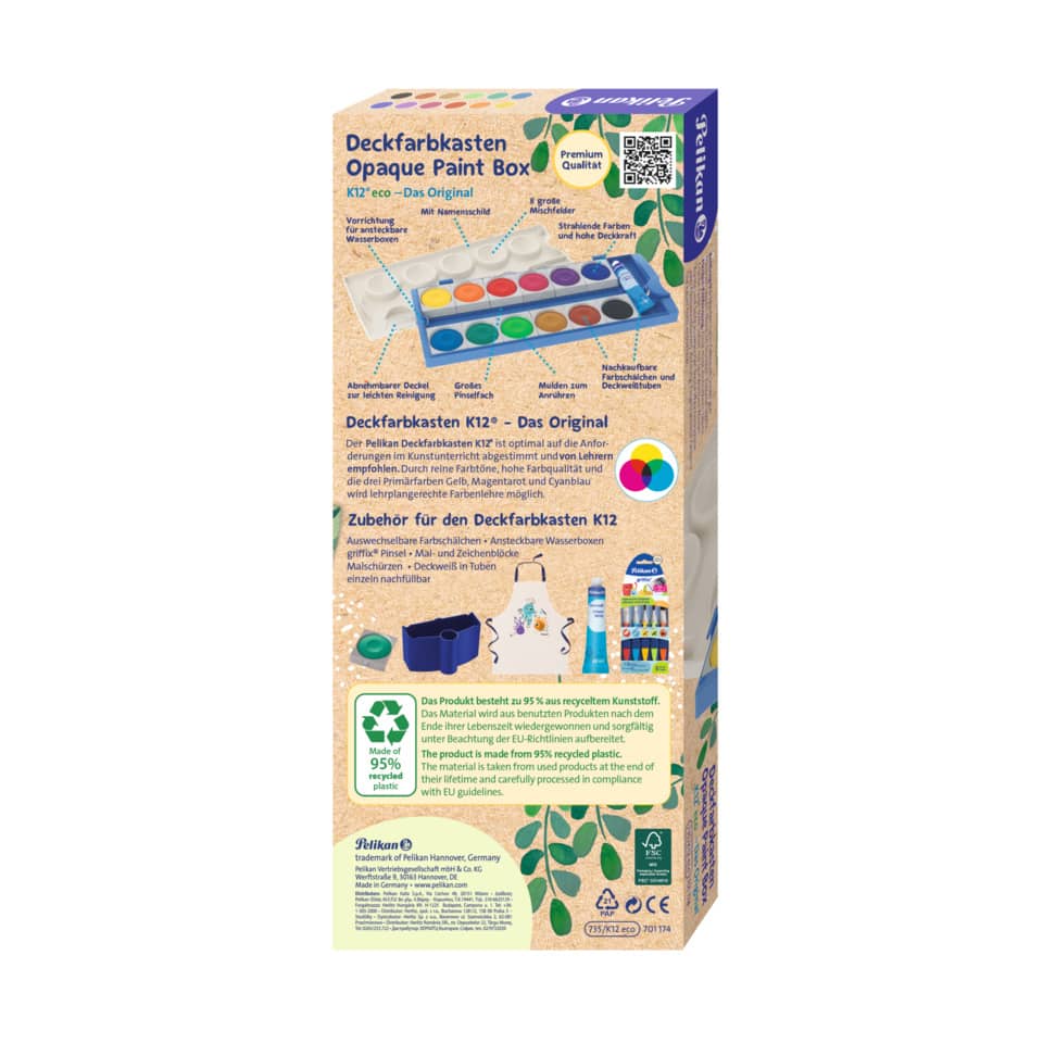 Deckfarbkasten K12® eco inkl. Deckweiß, 12 Farben PELIKAN 300008239