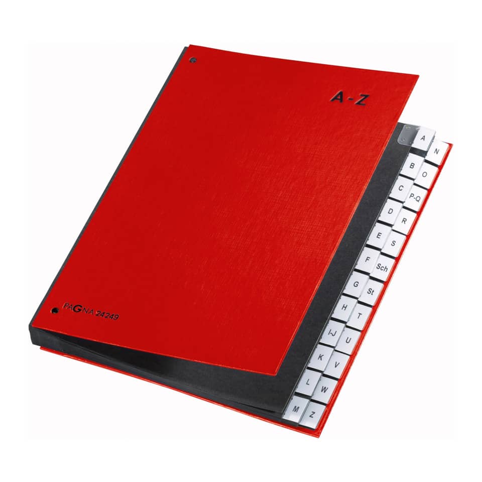 Ordner, A-Z Register, rot, Kartenordner, Textmarker/Alphabet-Laufwerk