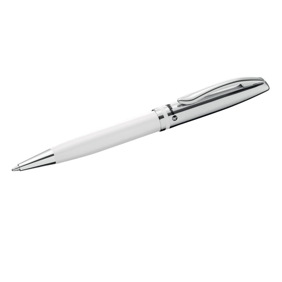 Kugelschreiber, Schreibgerät, weiß, Chrom, Clip, gleißendes Metall