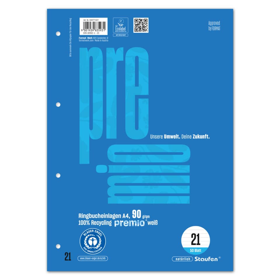 ringbinder, ruledivider, blue, recycled, a4