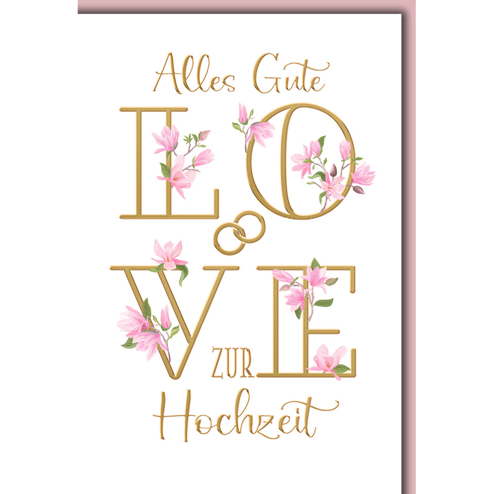 hochzeitspostkarte, blumenmotiv, goldene schriften, hochzeit, Liebe