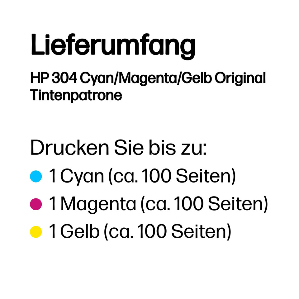 Tintenpatrone, HP 304, Cyan, Magenta, Gelb