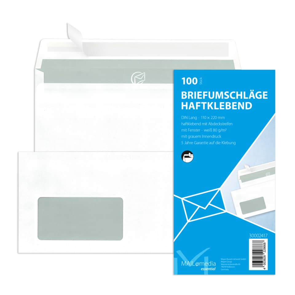 Briefumschläge, Faltbare Umschläge, Postumschläge, DIN-lang, Klebstreifen?