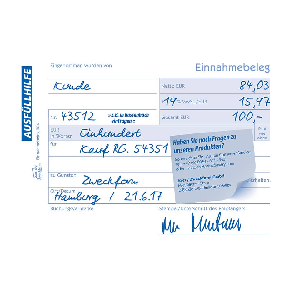 Rechnung, Beleg, Ausfüllschein, Kassenzettel, Hinweis