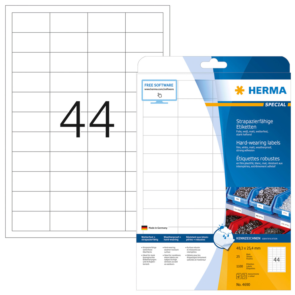 Etiketten, Hard-wearing labels, Etikettenlayout, Herma, Kennzeichnen, Etiketten, Hard-wearing labels, Identifikation, Kennzeichnen, Schilder