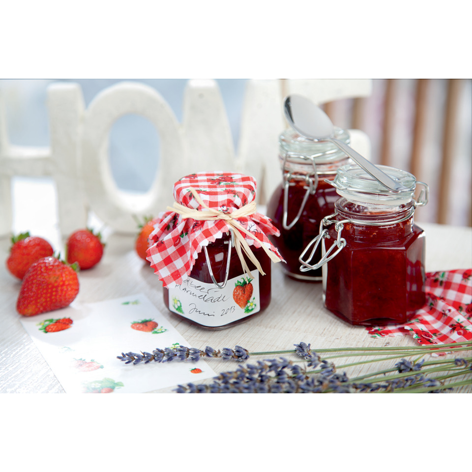 Erdbeermarmelade, Gläser, Marmelade, Lavendel, Deckelverschluss