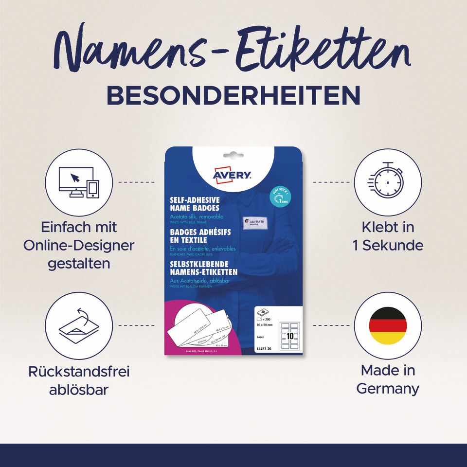 Self-adhesive, Name badges, Textile, Made in Germany, Germany flag