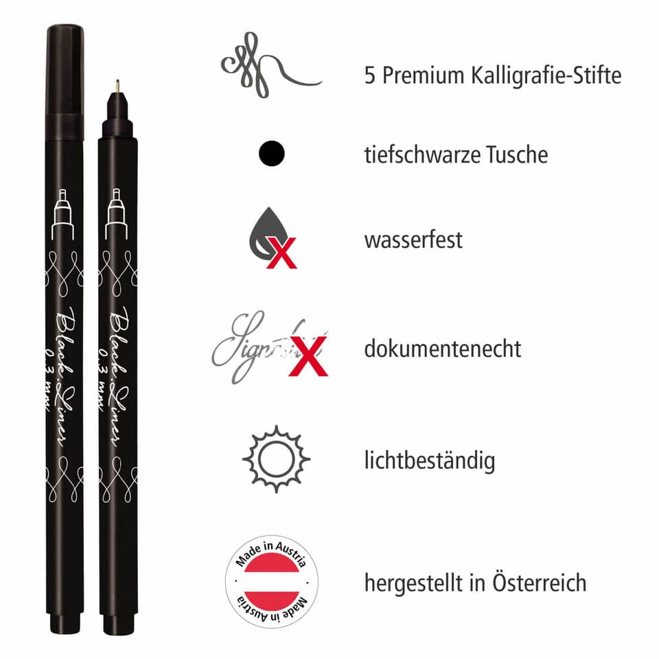 Kalligraphie-Stifte, Tuschestift, wasserfest, dokumententecht, Made in Austria