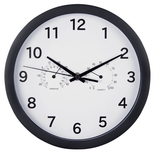 Wanduhr Pure Plus, Thermometer, Hygrometer, schwarz