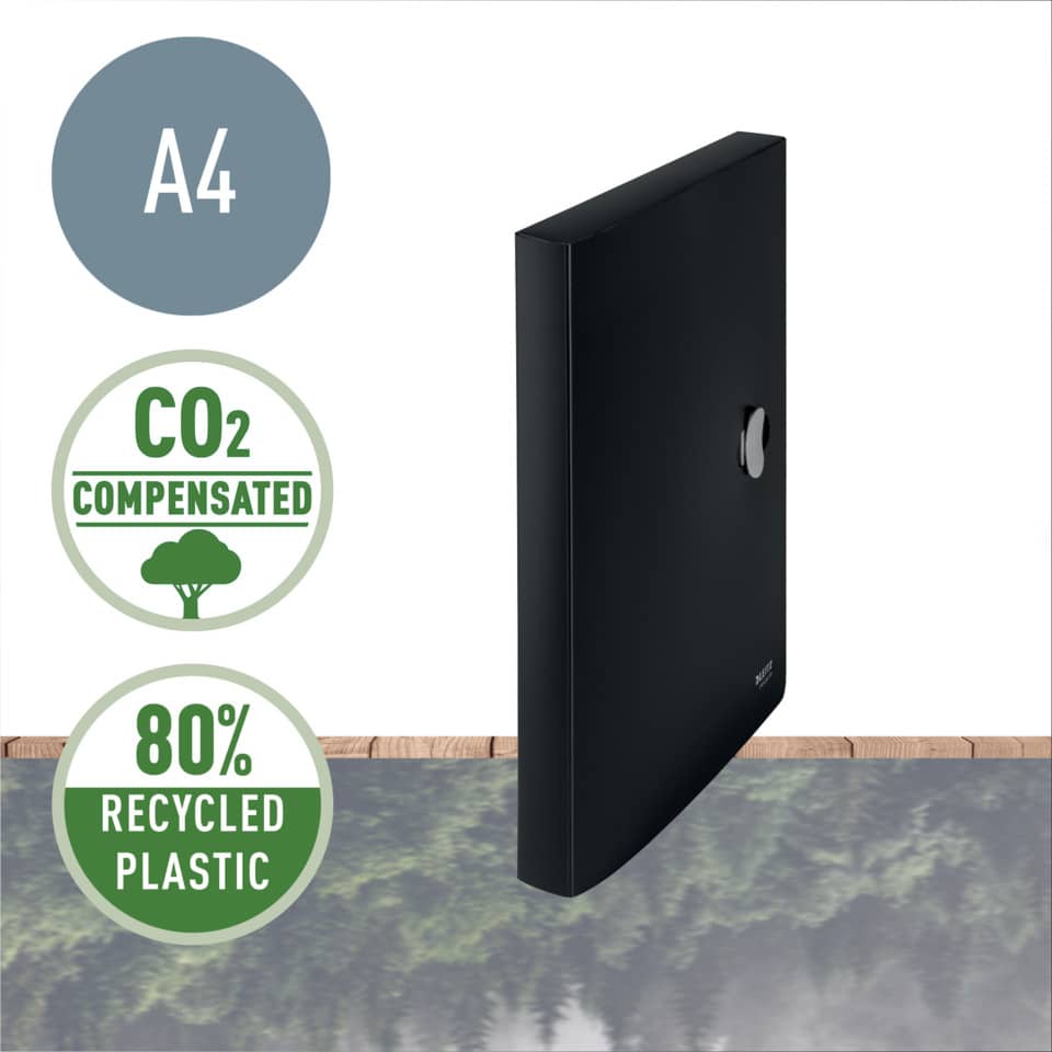 A4, Recycled plastic, CO2 compensated, Schwarz, Ordner