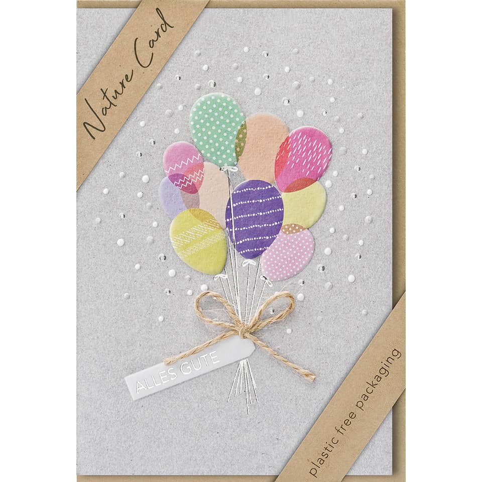 balloons, card, grau, gebunden, geschenk