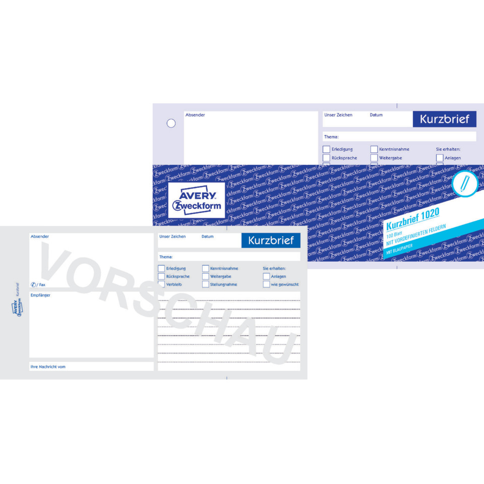 Kurzbrief, Formular, Vorschaubild, Avery Zweckform, Dokumentenumschlag