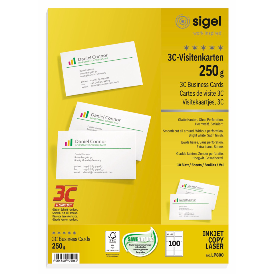 visitenkarten, 3C, 250 g, karton, druck, business cards, laser printer
