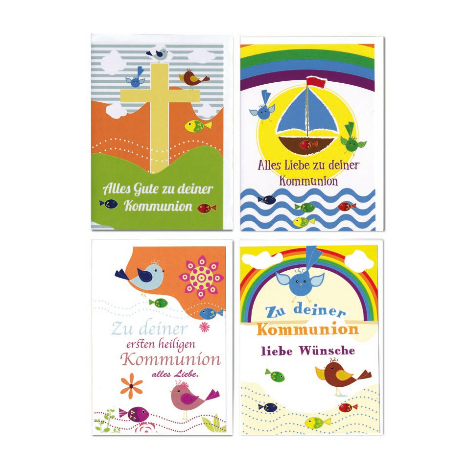 Kommunionkarte, Karten-Set, Pastellfarben, Schiffsmotiv, Weltmotiv