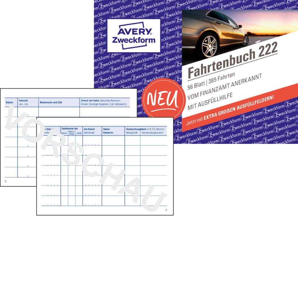 Autovermietung, Fahrtenbuch, Zweckform, Klebebild, Buchungsvorlage