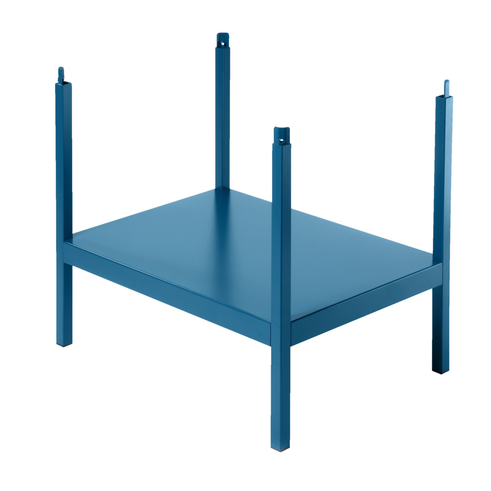 regal, metall, blau, einlegeboden, vierbeinig