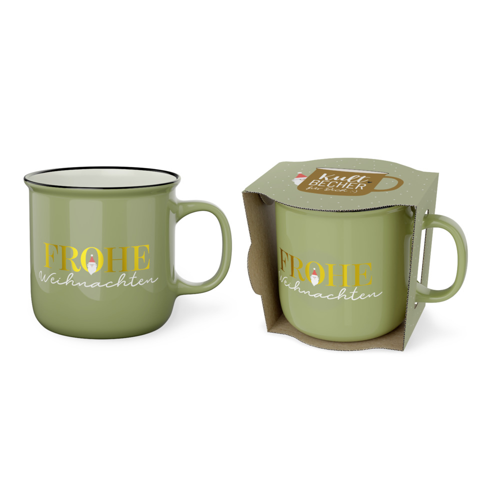 Tasse, Becher, Keramik, Grün, Frohe Weihnachten