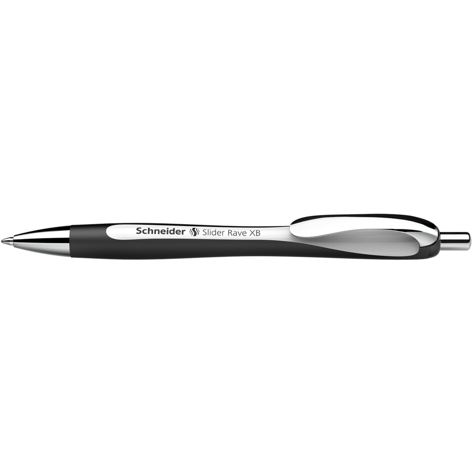 Kugelschreiber, Schmales Design, Gummierter Griff, Metallclip, Schwarz-Silber