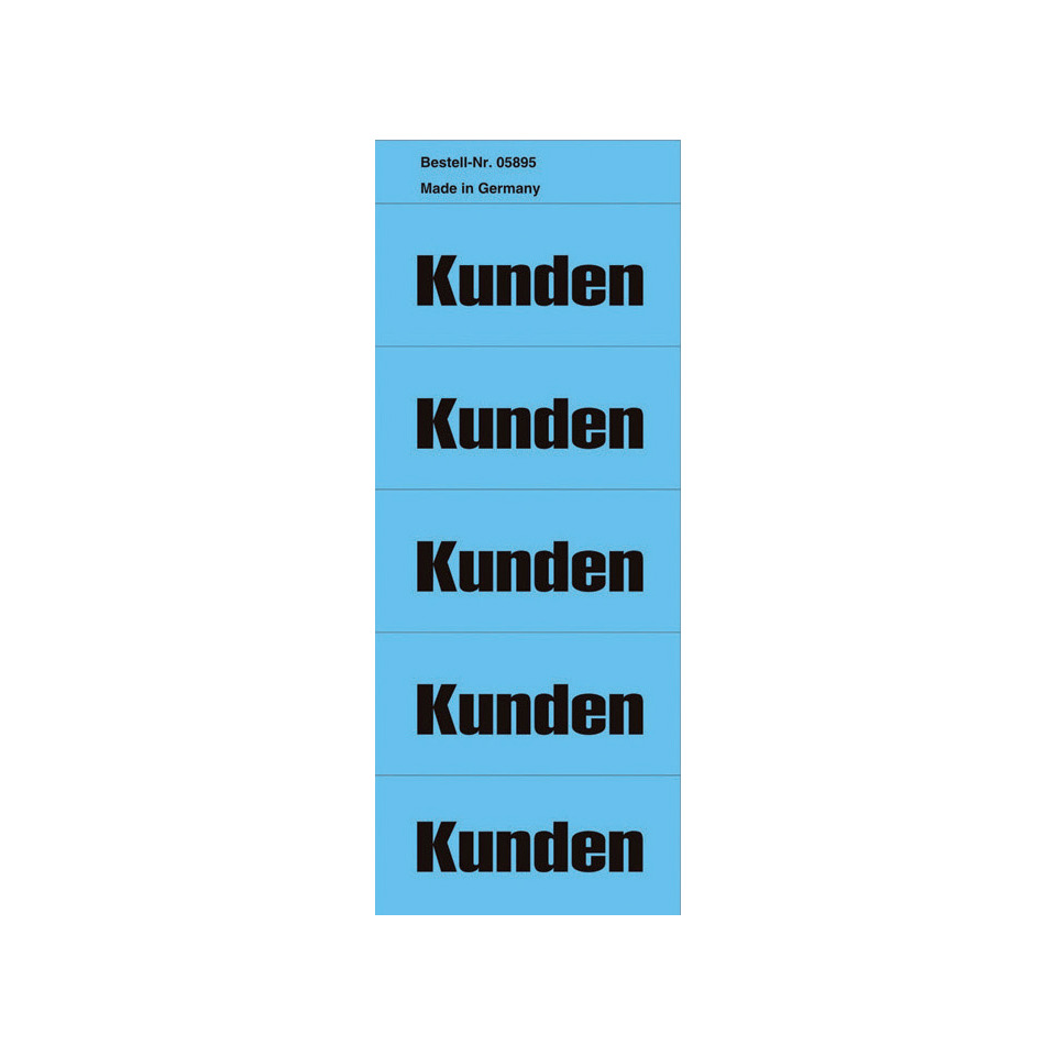 Kundenkarten, blaue Blöcke, Textlabel, Farbbeschreibung Blau, Made in Germany