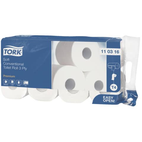 Toilettenpapier Premium weiß 3-lagig 8 Rollen à 250 Blatt   Sys. T4 TORK 110316