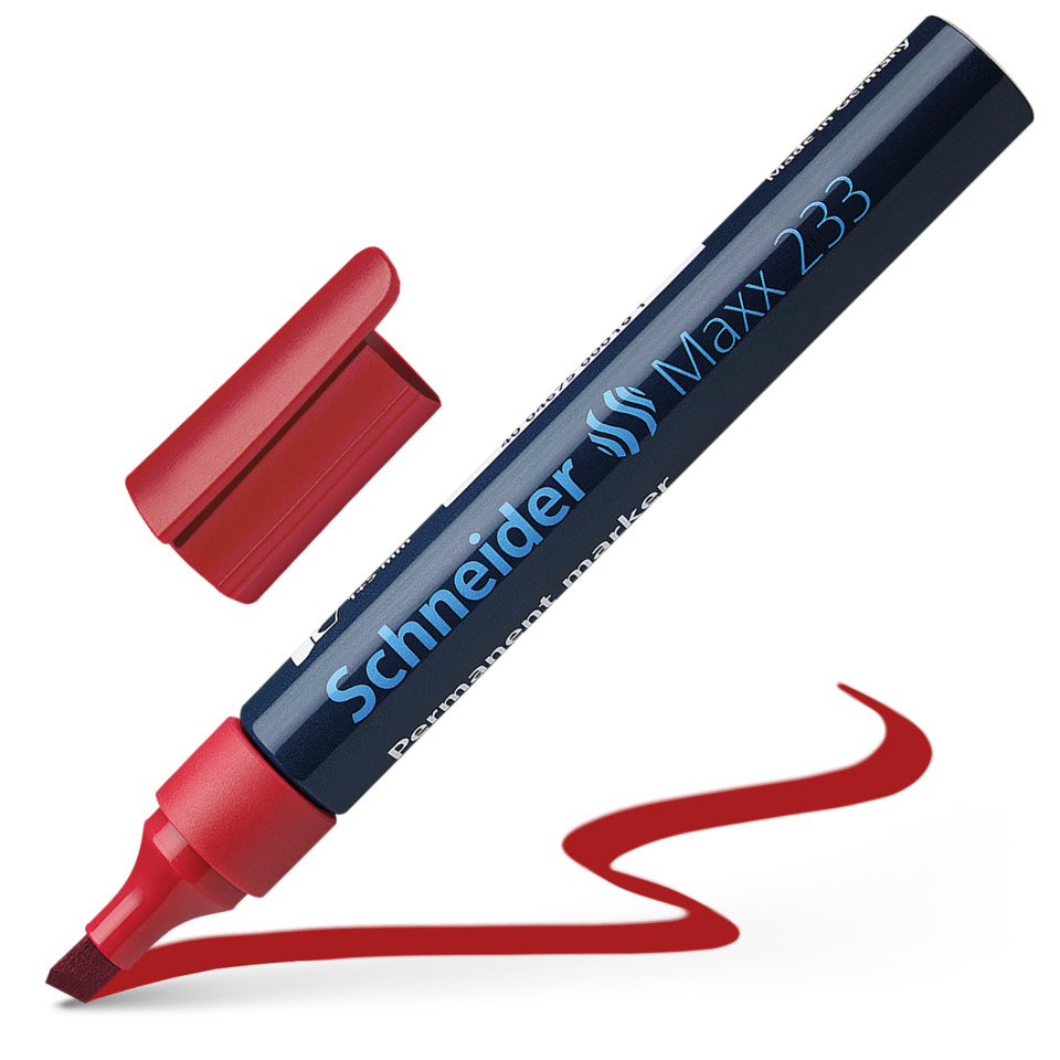 Marker, Permanent marker, Red marker, Chisel tip, Schneider Maxx 233