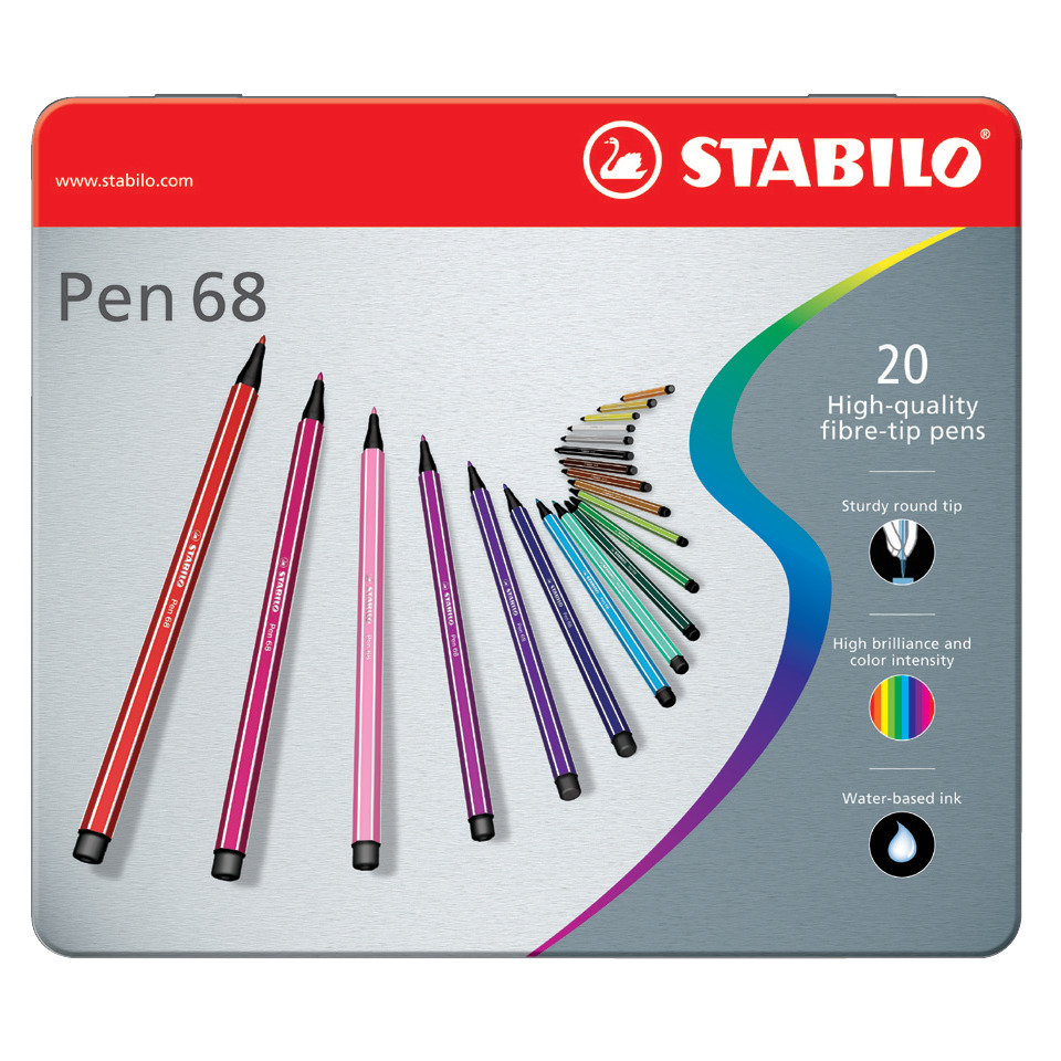 Fasermaler Pen 68, Metalletui mit 20 Stiften STABILO 6820-6