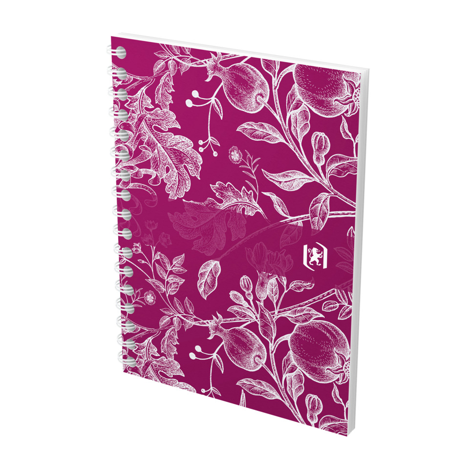 Notizbuch, Spiralbindung, Pflanzenmuster, Magenta, Kunstdruck