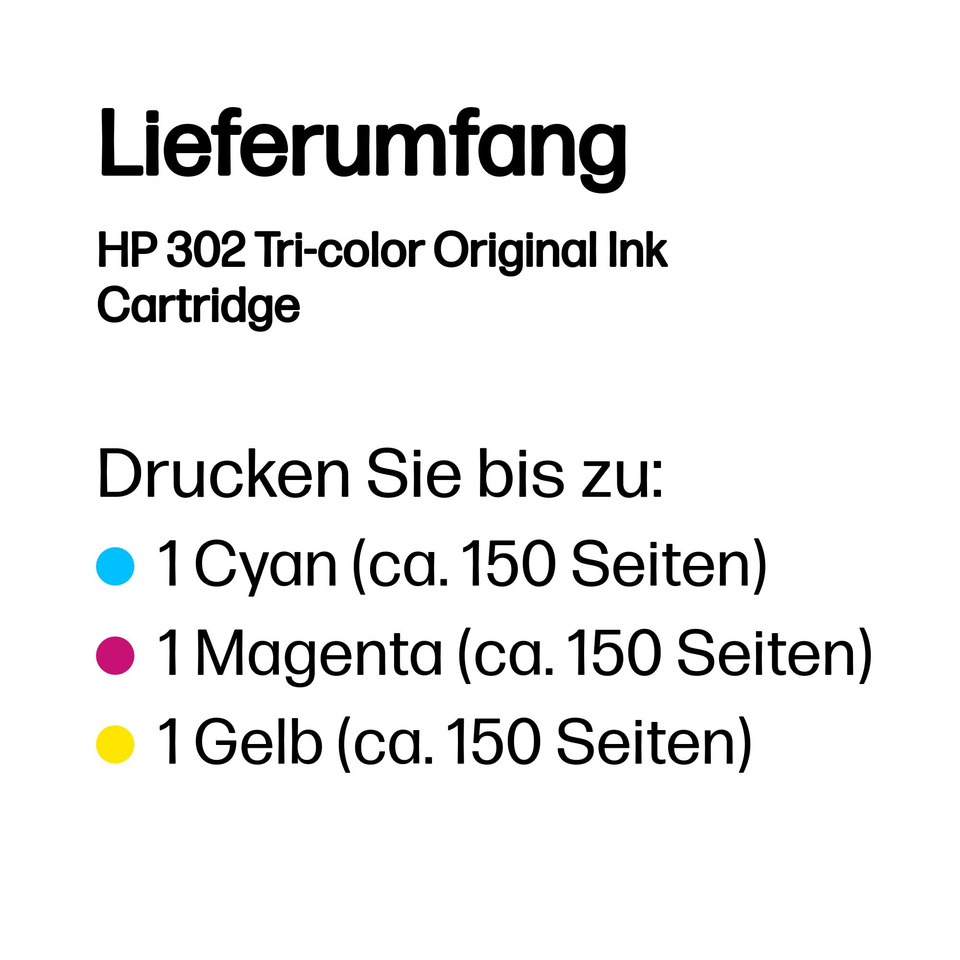 Tintenpatrone, HP 302, Tri-Color, Originaltinte, Cartridge