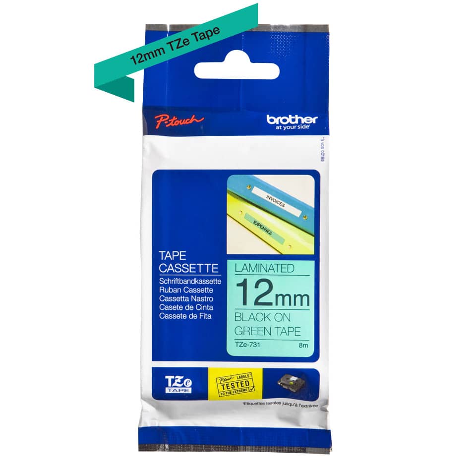 TZe Tape, Tape Cassette, 12mm, Laminated, Schwarz auf Grün