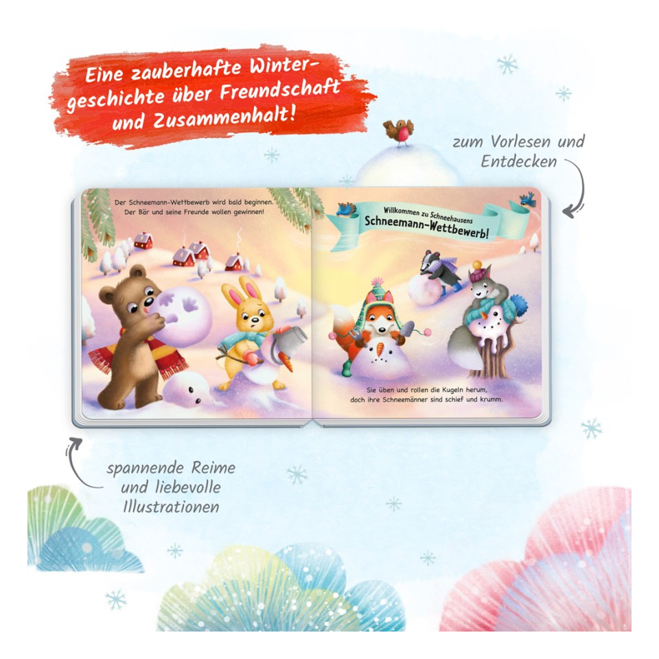 Winterbuch, Schneemann, Bär, Kugel, Illustrationen