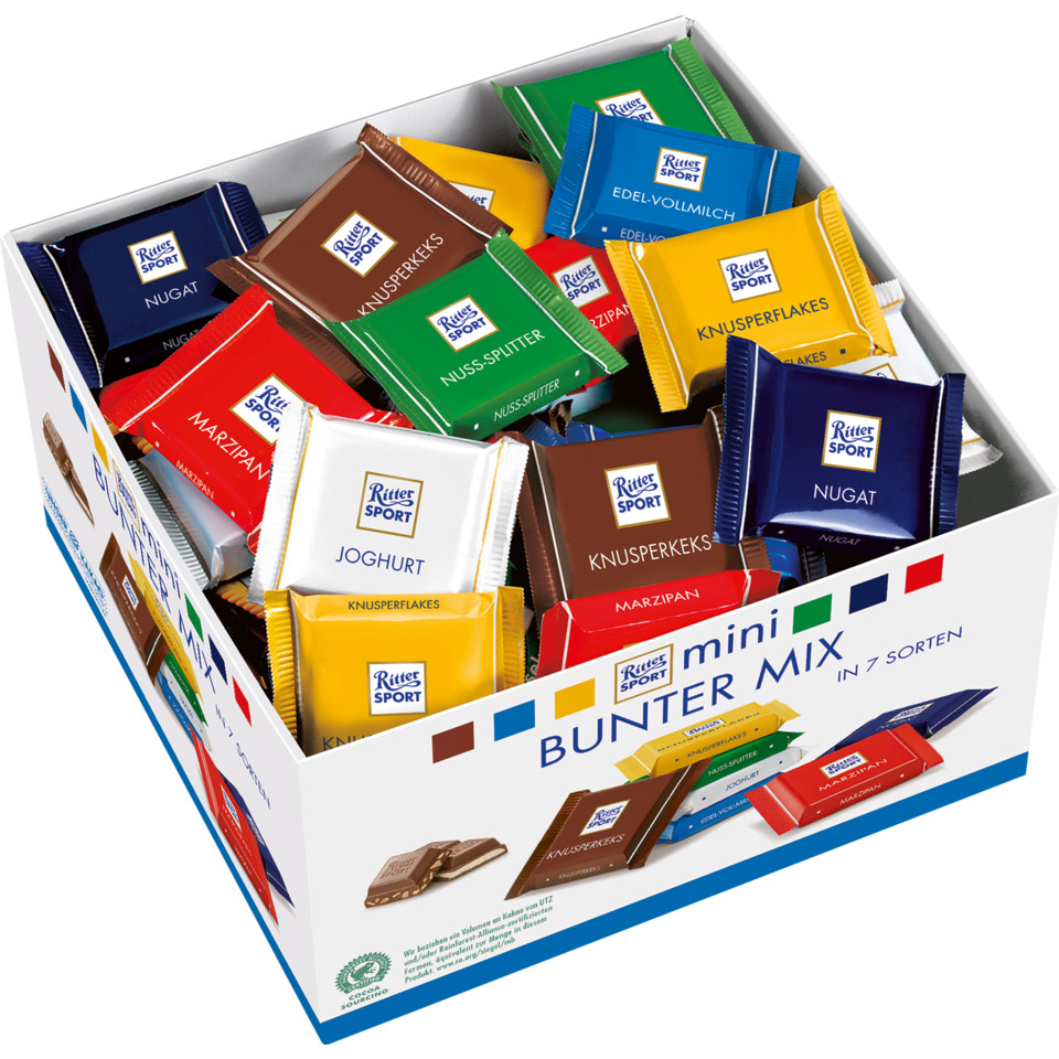 Süßigkeiten, Schokoladenriegel, Nuss-Splitter, Knusperflakes, Bunte Verpackungen