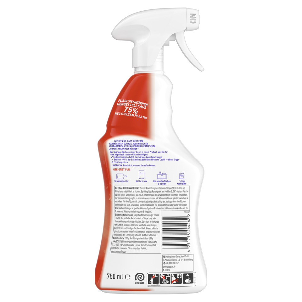 Sprühflasche, Reinigungsmittel, Küchenreiniger, 750 ml, Rot/Weiß
