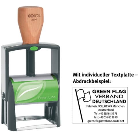 Selbstfärbestempel Green Line mit Platte 8 Zeilen   individuell COLOP 2600GLP