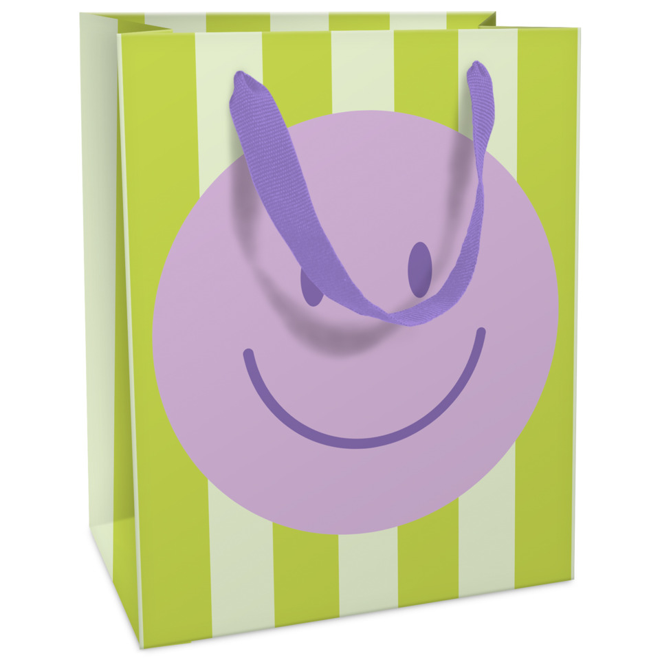Geschenktüte, Smiley, Lila, gestreifter Hintergrund, Tragegrifftasche