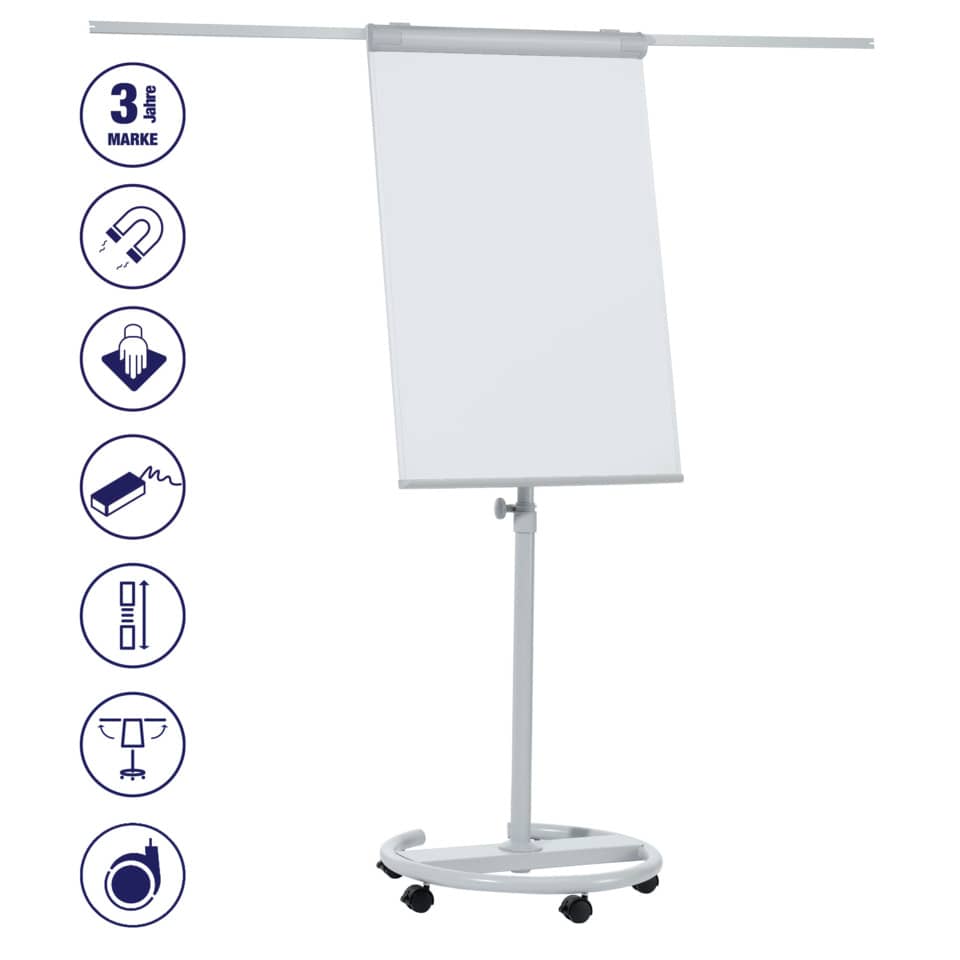 Flipchart, Display board, Moveable stand, Adjustable height, Wheeled stand