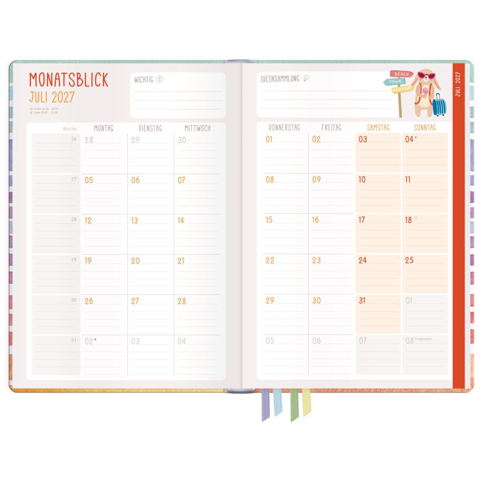 Kalender, Monatsblick, Juli 2027, Planer, Layout Doppelseite