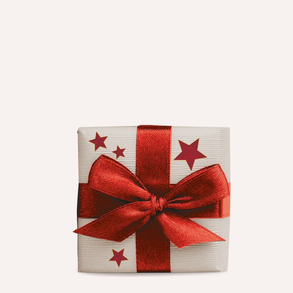 Geschenkbox, Geschenkverpackung, rote Schleife, Sterne-Muster, Kartonverpackung