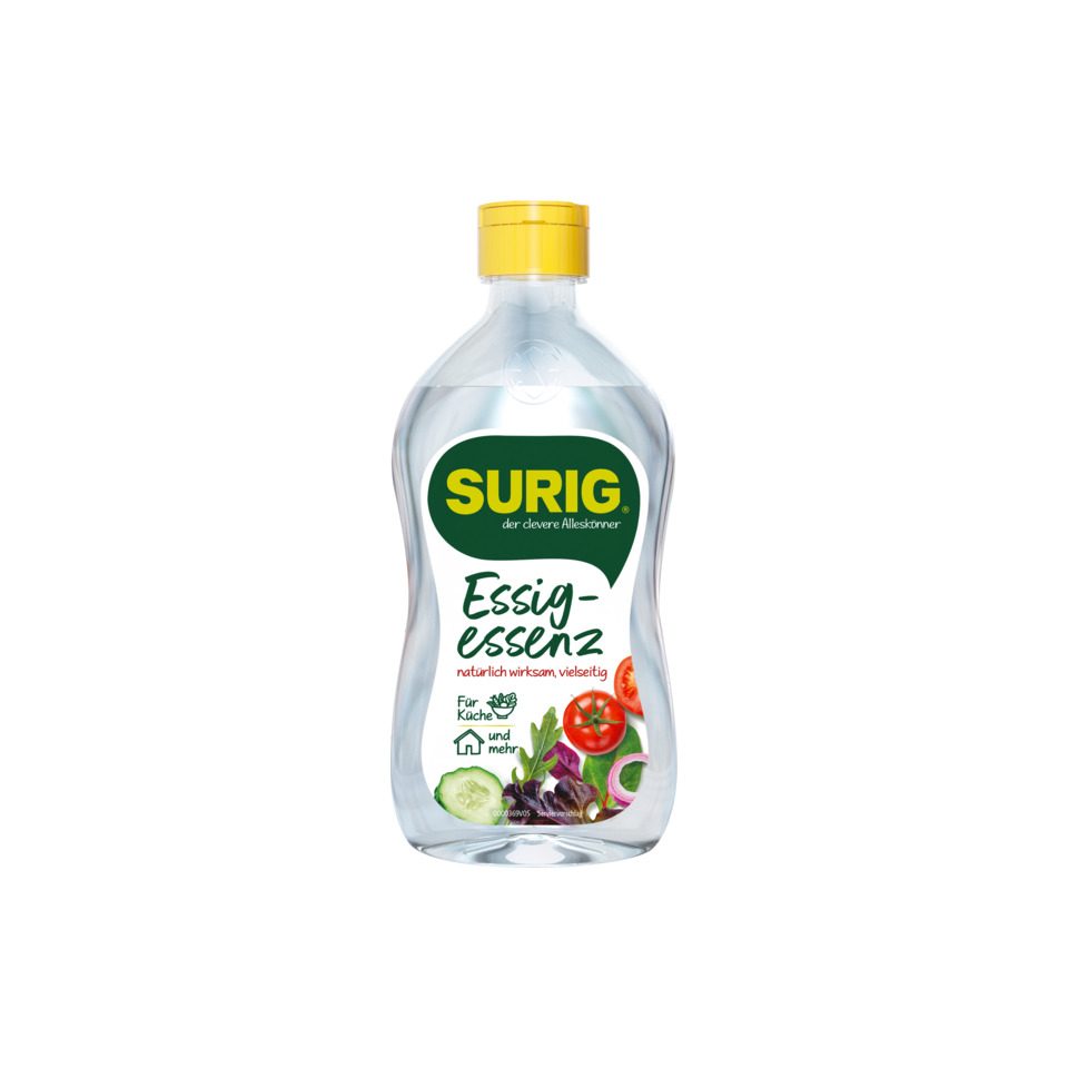 Essig, Essigessenz, Flasche, Transparent, Gelbgrün-Label