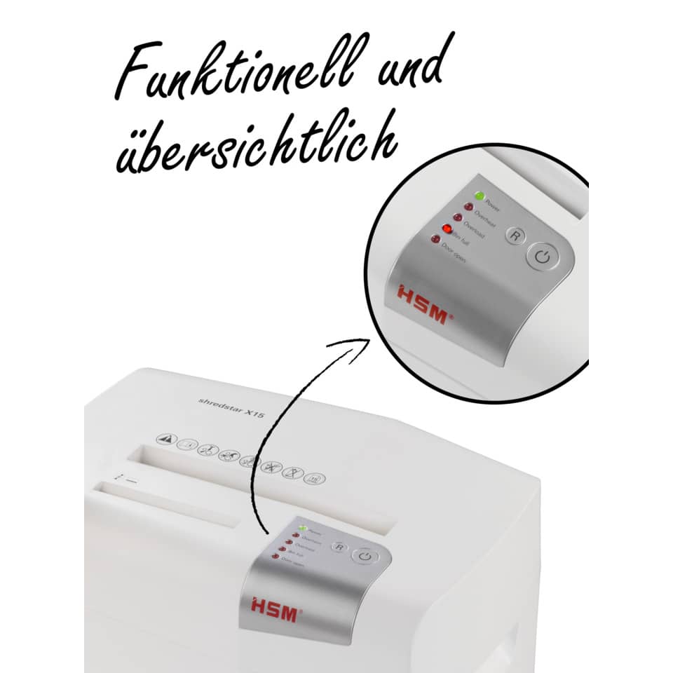HSM, Abdeckstar X15, Blaues/Weißes Gehäuse, LED Anzeige, Gerätestecker