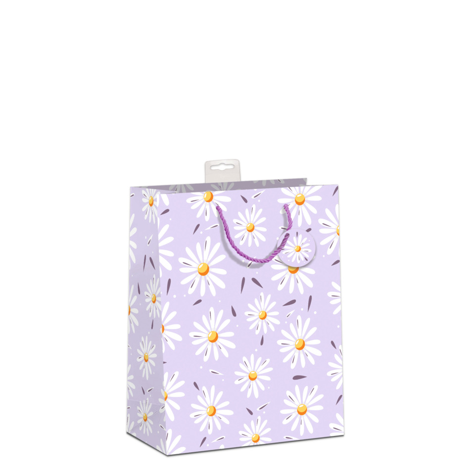 Geschenkverpackung, Geschenktüte, Daisy-Design, Blumenmuster, Lilafarben