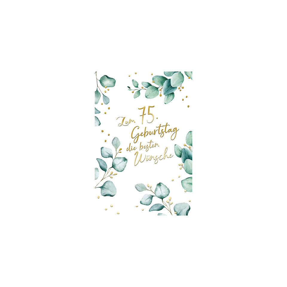 karte, geburtstag, grünes blätterdesign, goldene schrift, glückwunschkarte