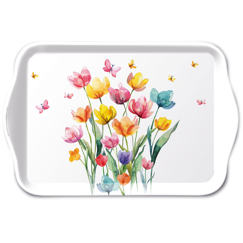 blumenbild, floral, teller, servierplatte, farbige tulpen