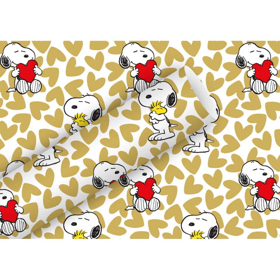 Peanuts Muster, Snoopy, Herz-Motiv, Goldene Herzen, Stoffmuster