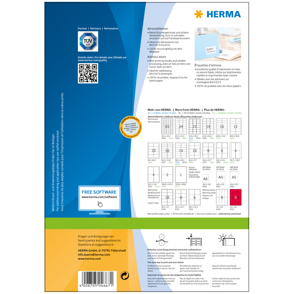 Etiketten, Adressetiketten, Druckmaterial, Etikettengröße, Herstellerhinweise, Produktetikett, Verpackung, blaues Panel, Ordner, Logo