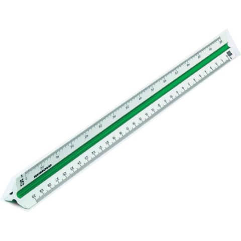 Dreikantmaßstab, weißer Kunststoff, 3 farbige Hohlkehlen, 30 cm, Teilung ingenieur DIN RUMOLD 150/DIN/30