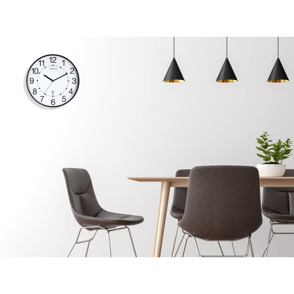 wanduhr, runde uhr, moderne uhr, tischstuhl, pendelleuchten