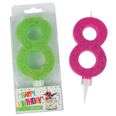 Geburtstagskerze Maxi Glitter Zahl 8, sortiert TRENDHAUS 942067